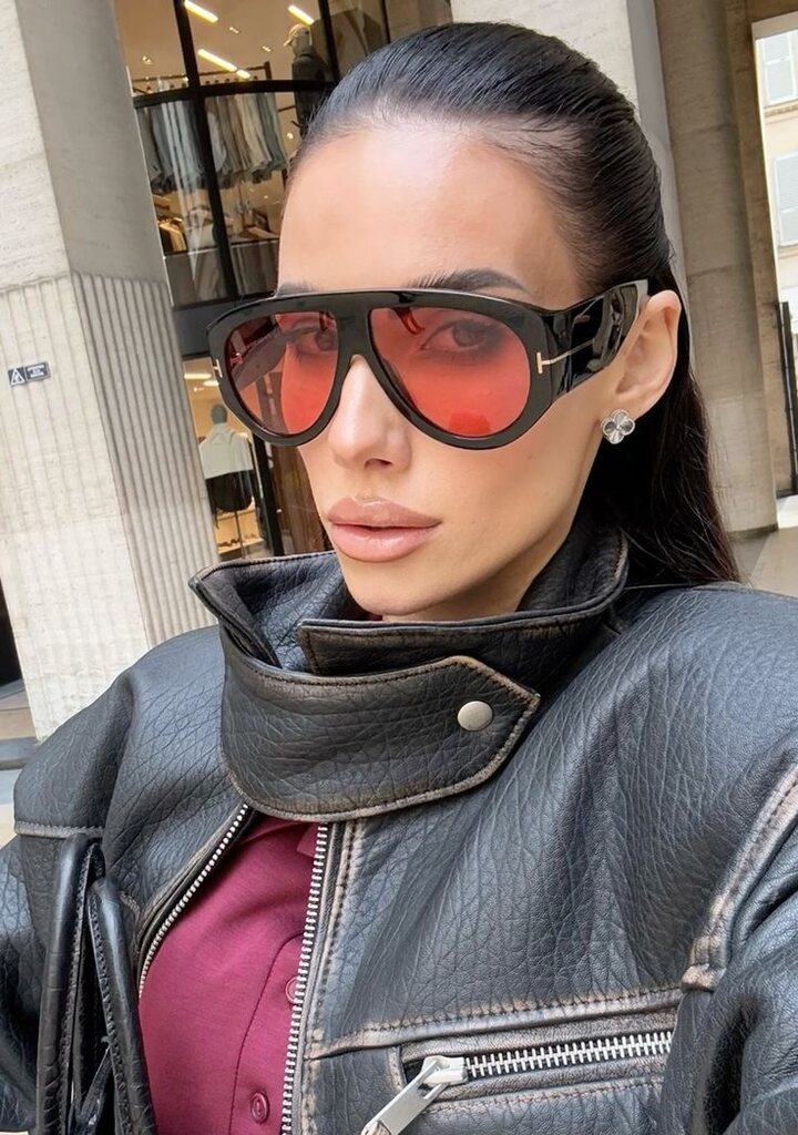 Tom Ford Islay street style — occhiali da sole oversized con lenti sfumate arancioni, nuova collezione 2026, Eye-Shop