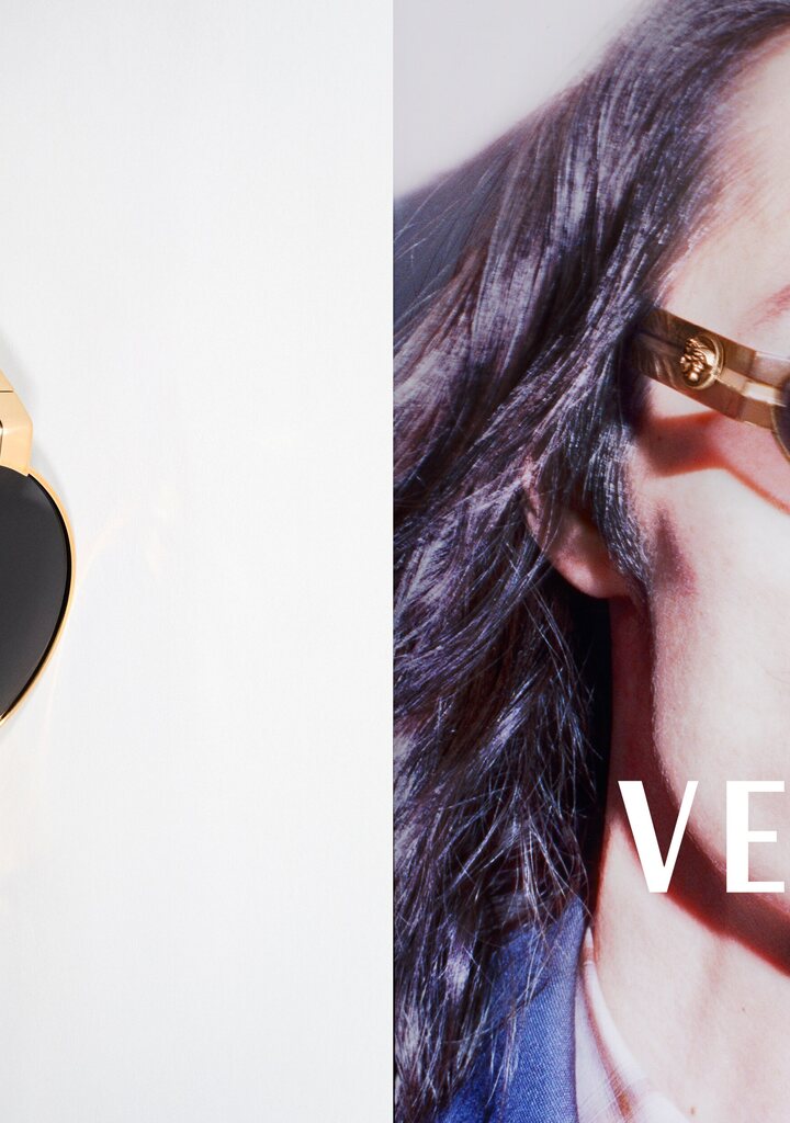 Versace VE2301 — occhiali da sole rotondi con dettagli dorati, nuova collezione 2026